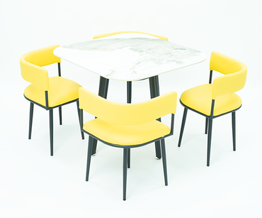 DINING TABLE (LT-11), TABLE TOP, YELLOW CHAIR & CHAIR LEG
