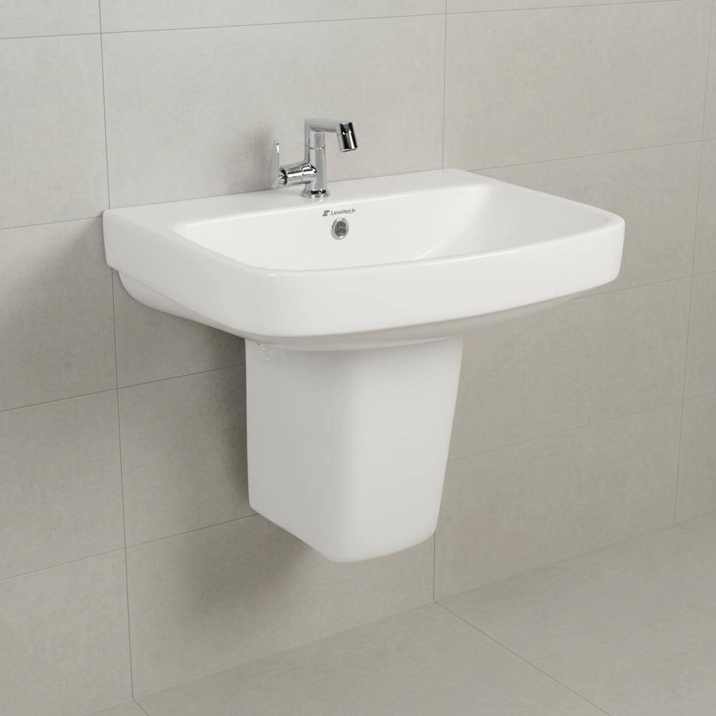 Landtech EcoLux LT-109 Wash Basin with Half Pedestal | 410×560×475mm | Wall-Hung Ceramic Basin | White