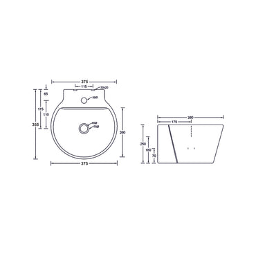 Landtech Celestial LT-112 Wall-Hung One-Piece Basin | 380×360×270 mm