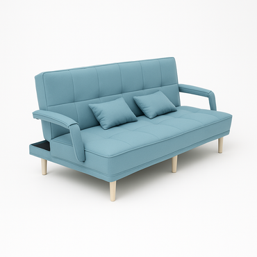 LANDTECH LT-6 Blue 3-Seater Folding Sofa Bed | Dual-Use Convertible Couch for Living Room & Apartment
