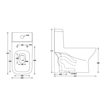 Landtech Falcon Crest LT-116 One-Piece Siphonic Dual Flush Toilet (WC) | Soft-Close Seat | S-Trap 225mm Floor Outlet