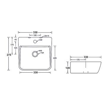 Landtech Milanese LT-108 Wash Basin | 330×275×120mm | Compact Ceramic Basin | White