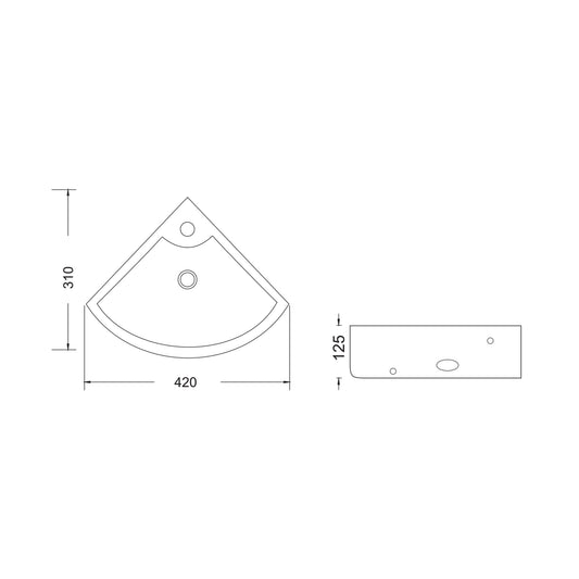 Landtech Regal LT-113 Corner Basin | 310×420×125mm | Space-Saving Ceramic Wash Basin | White