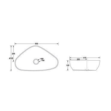 Landtech Roya Elite LT-104 Table Top Wash Basin | 600×410×125mm | Countertop Ceramic Basin | White