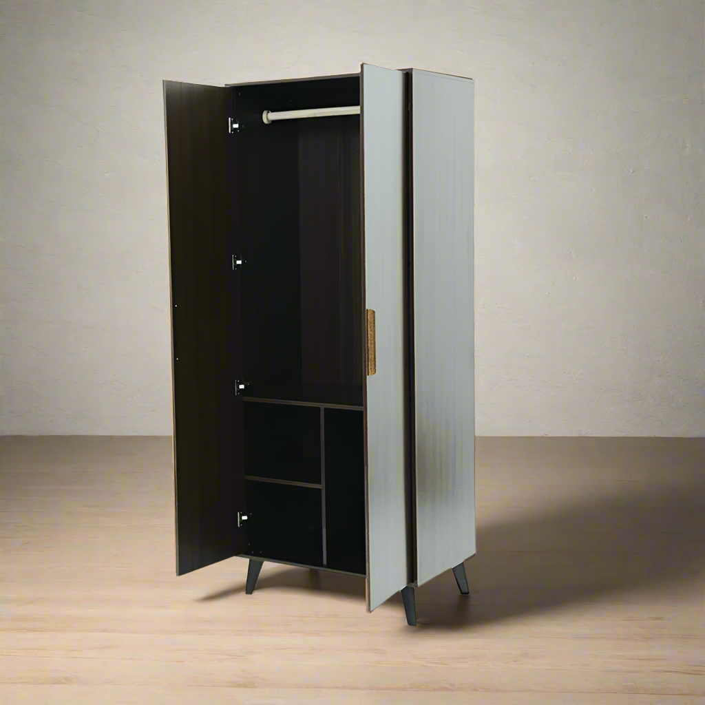 Landtech LT-20 - Modern Two-Door Wardrobe | Walnut Finish Wooden Closet