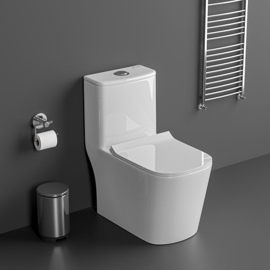 Landtech Noir & Blanc LT-114 One-Piece Siphonic Dual Flush Toilet (WC) | Soft-Close Seat | S-Trap 220mm Floor Outlet | White