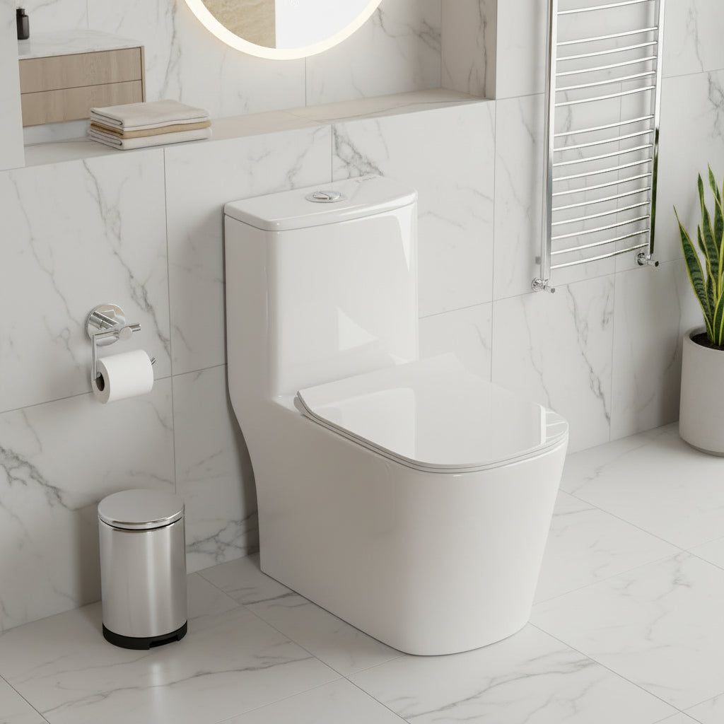 Landtech Noir & Blanc LT-103 One-Piece Siphonic Dual Flush Toilet (WC) | Soft-Close Seat | S-Trap 300mm Floor Outlet | White