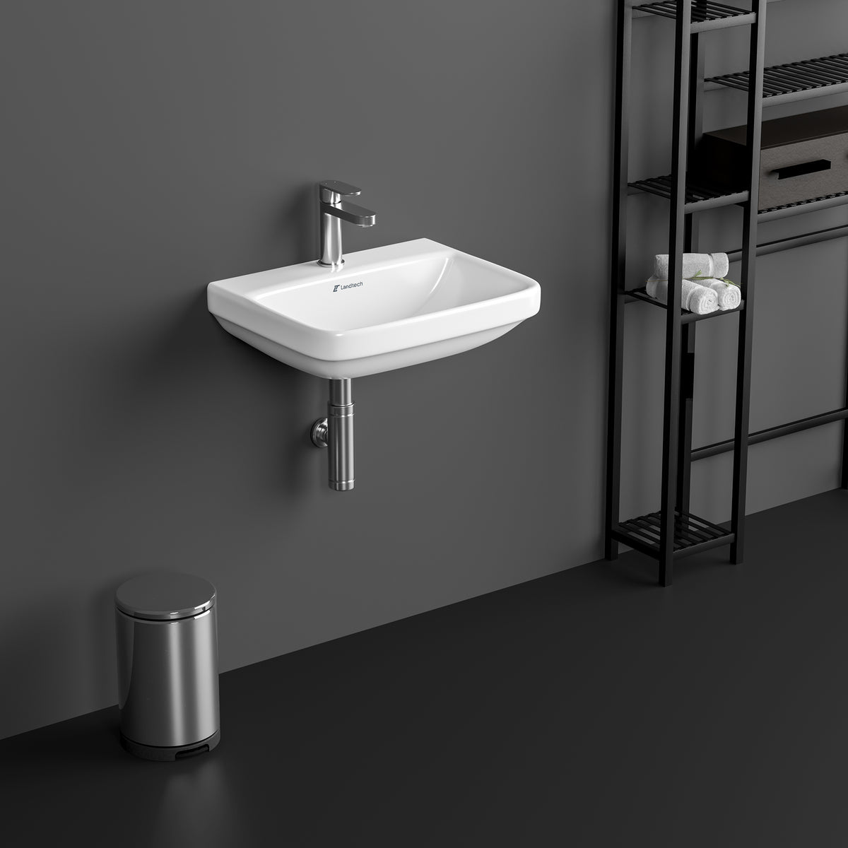 LandTech Infinia LT-117 Wash Basin Without Pedestal | 455×370×820mm | Wall-Mounted Ceramic Basin | White