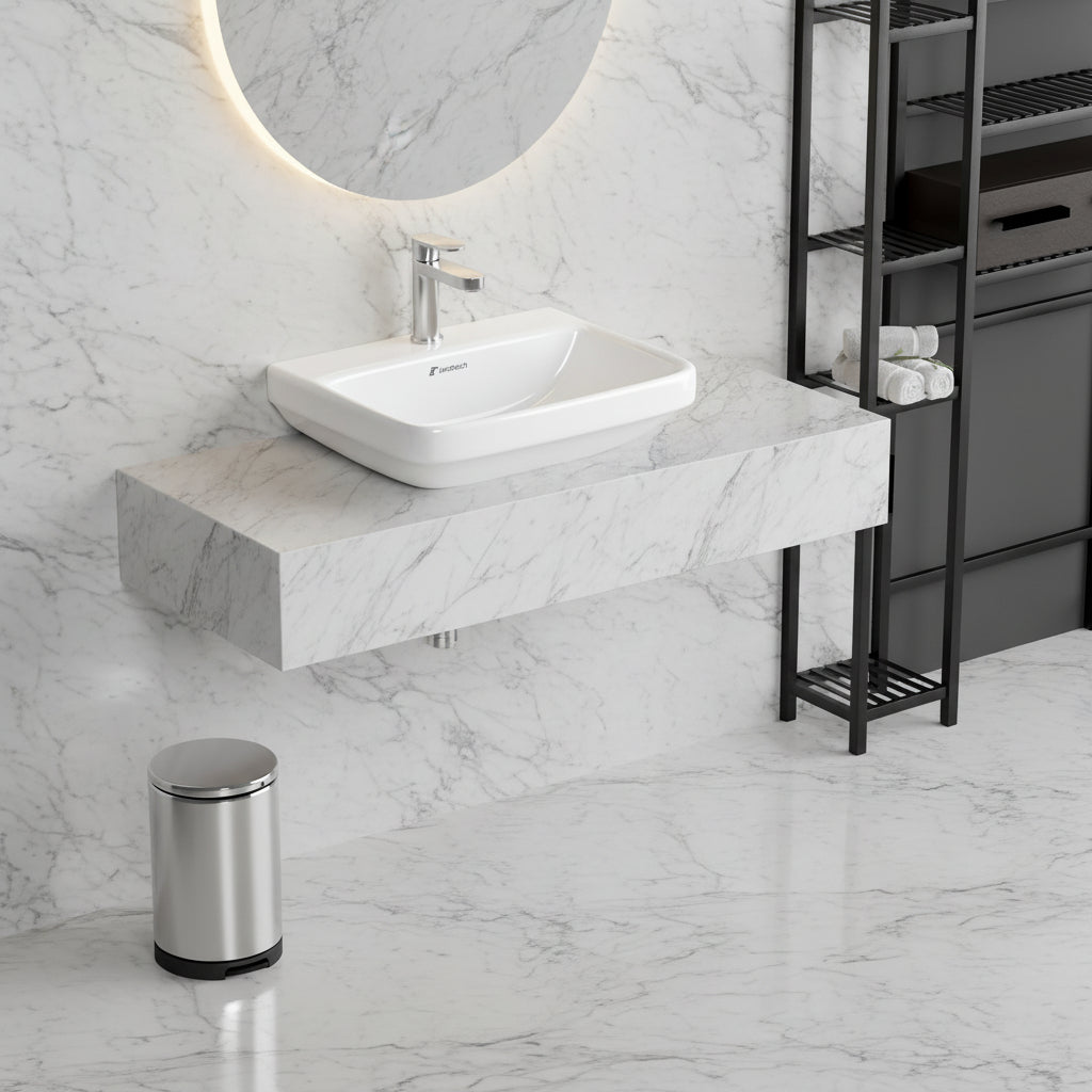 LandTech Infinia LT-117 Wash Basin Without Pedestal | 455×370×820mm | Wall-Mounted Ceramic Basin | White