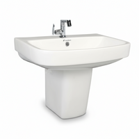 Landtech EcoLux LT-109 Wash Basin with Half Pedestal | 410×560×475mm | Wall-Hung Ceramic Basin | White