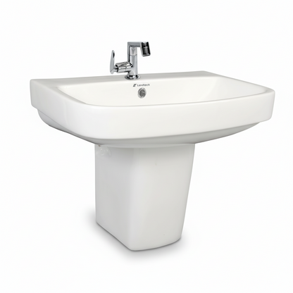 Landtech EcoLux LT-109 Wash Basin with Half Pedestal | 410×560×475mm | Wall-Hung Ceramic Basin | White