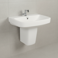 Landtech EcoLux LT-109 Wash Basin with Half Pedestal | 410×560×475mm | Wall-Hung Ceramic Basin | White