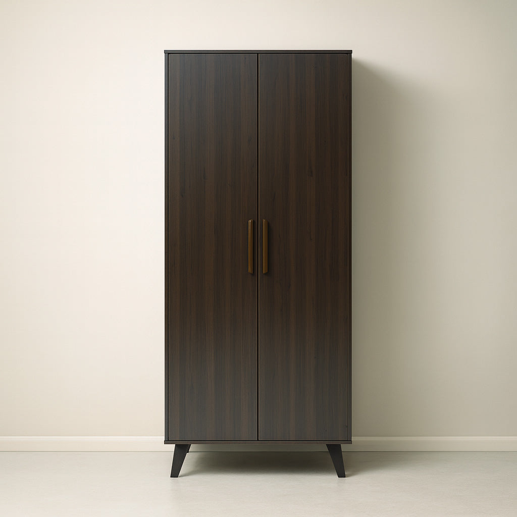 Landtech LT-20 - Modern Two-Door Wardrobe | Walnut Finish Wooden Closet