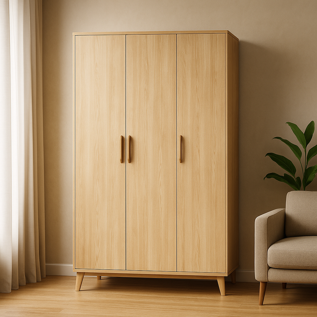 Landtech LT-21 Modern Three-Door Wardrobe with Storage & Replacement Parts | Dark Walnut Finish | Light Oak Finish