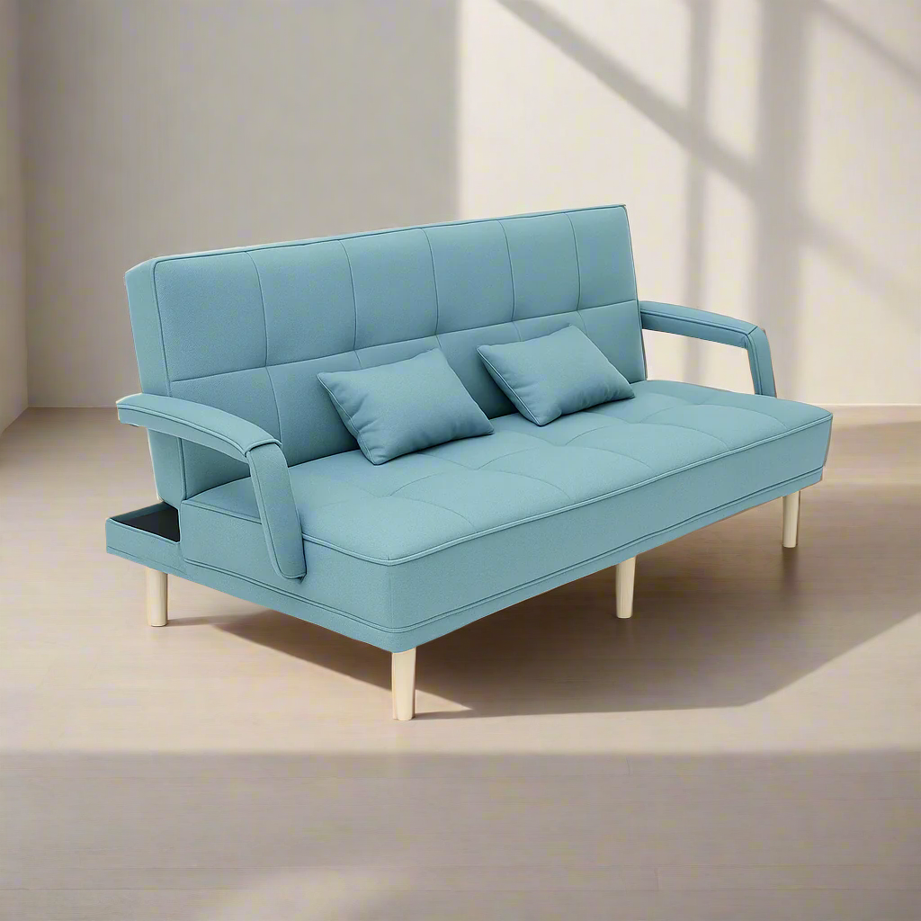 LANDTECH LT-6 Blue 3-Seater Folding Sofa Bed | Dual-Use Convertible Couch for Living Room & Apartment