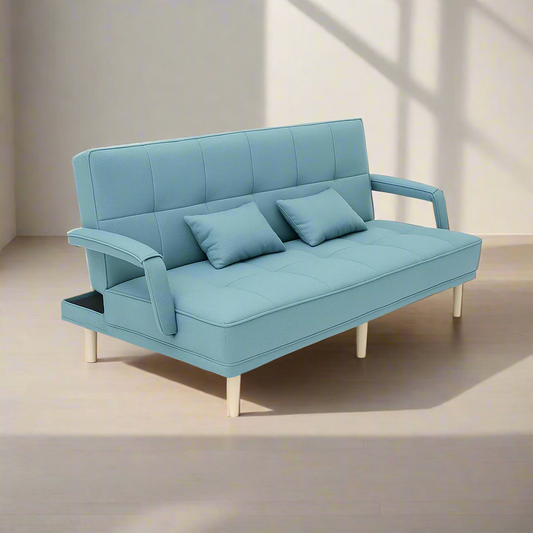 LANDTECH LT-6 Blue 3-Seater Folding Sofa Bed | Dual-Use Convertible Couch for Living Room & Apartment