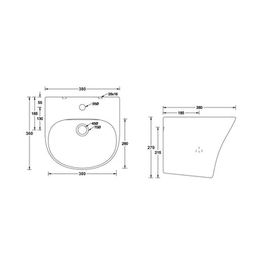 Landtech Elegance LT-111 Wall Hung One-Piece, Basin 380×360×270mm,  Ceramic Wash Basin, White