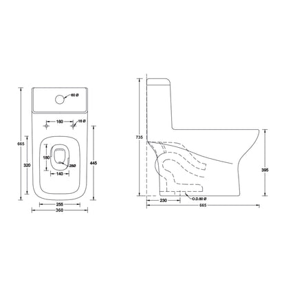 Landtech Falcon Crest LT-116 One-Piece Siphonic Dual Flush Toilet (WC) | Soft-Close Seat | S-Trap 225mm Floor Outlet