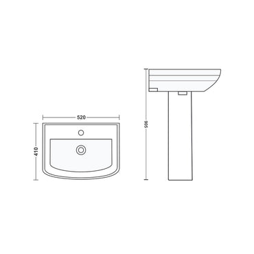 Landtech Infinia LT-119 Wash Basin Without Pedestal | Wall-Mounted Ceramic Basin | White