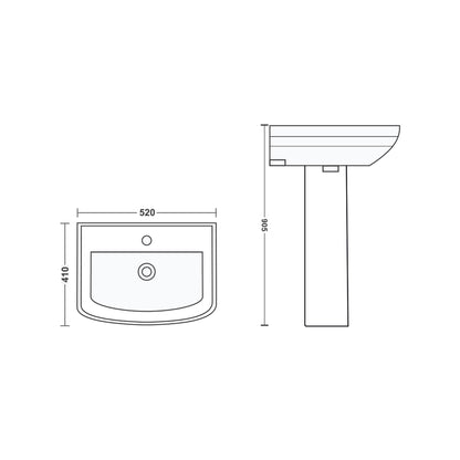 Landtech Infinia LT-119 Wash Basin Without Pedestal | Wall-Mounted Ceramic Basin | White