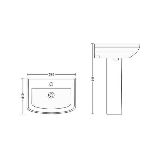 Landtech Infinia LT-119 Wash Basin Without Pedestal | Wall-Mounted Ceramic Basin | White