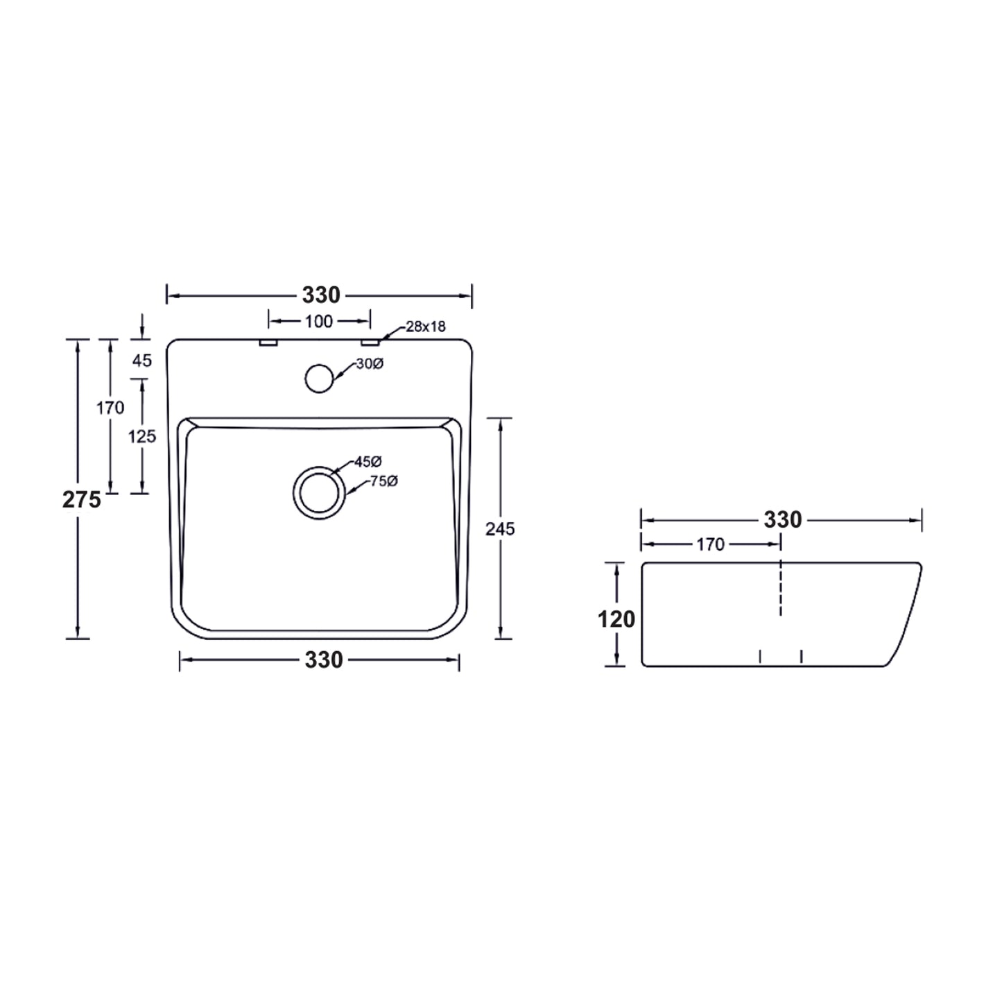 Landtech Prestige LT-110 Wall Hung One-Piece Basin | 440×500×400mm | Ceramic Wash Basin | White