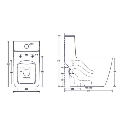 Landtech Noir & Blanc LT-103 One-Piece Siphonic Dual Flush Toilet (WC) | Soft-Close Seat | S-Trap 300mm Floor Outlet | White