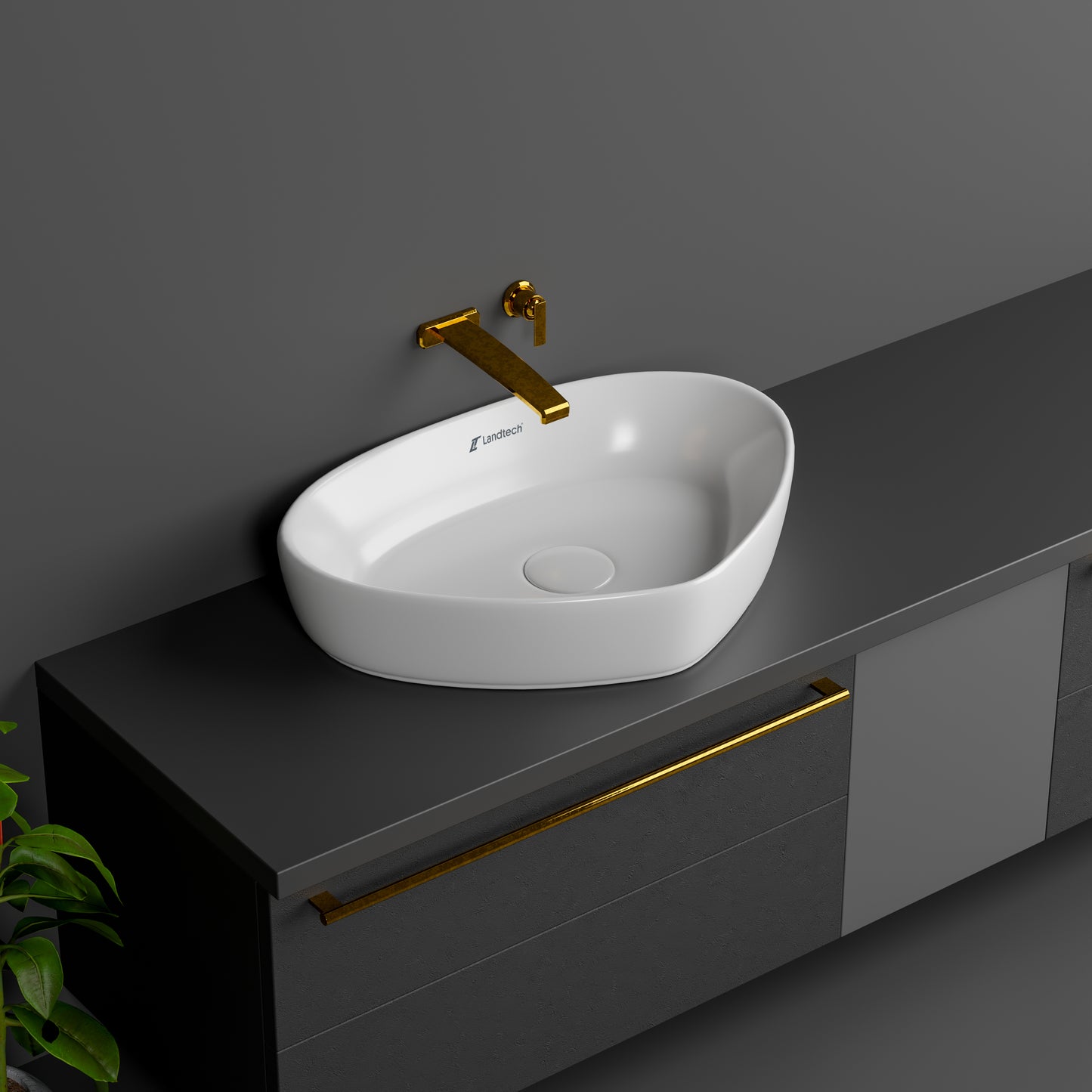 Landtech Roya Elite LT-104 Table Top Wash Basin | 600×410×125mm | Countertop Ceramic Basin | White