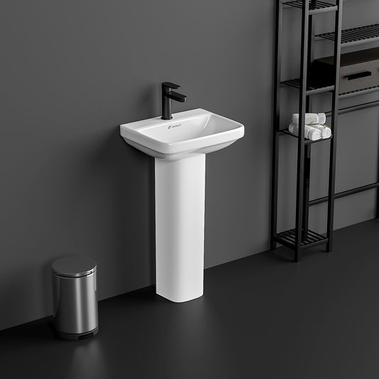 Landtech Infinia LT-118 Wash Basin with Full Pedestal | 455×370×820mm | Ceramic Pedestal Basin | White