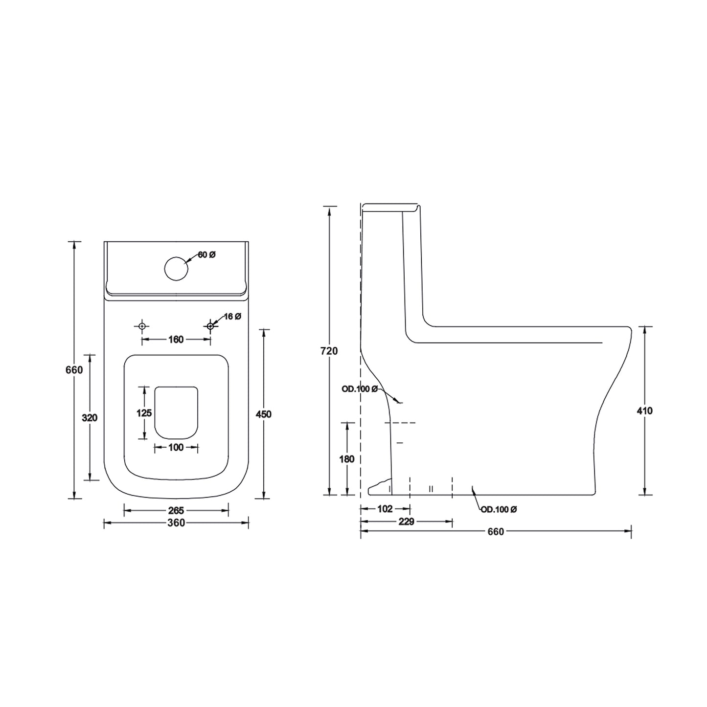 Landtech Phantom LT-101 One-Piece Dual Flush Toilet (WC) | Soft-Close Seat | P-Trap Wall Outlet