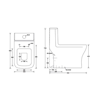 Landtech Phantom LT-101 One-Piece Dual Flush Toilet (WC) | Soft-Close Seat | P-Trap Wall Outlet