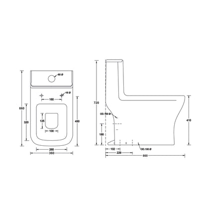Landtech Phantom LT-101 One-Piece Dual Flush Toilet (WC) | Soft-Close Seat | P-Trap Wall Outlet