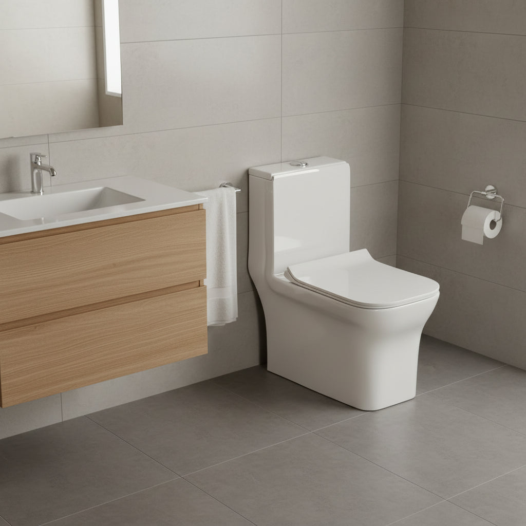 Landtech Phantom LT-101 One-Piece Dual Flush Toilet (WC) | Soft-Close Seat | P-Trap Wall Outlet