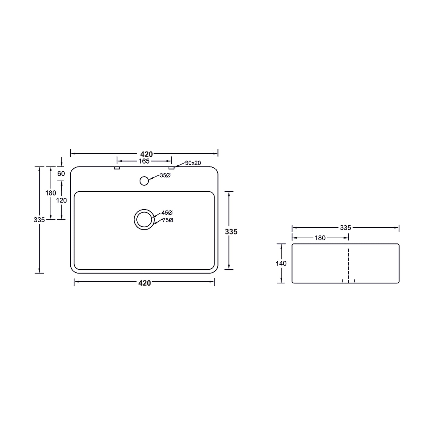 Landtech Roya Elite LT-106 Table Top Wash Basin | Countertop Ceramic Basin | White